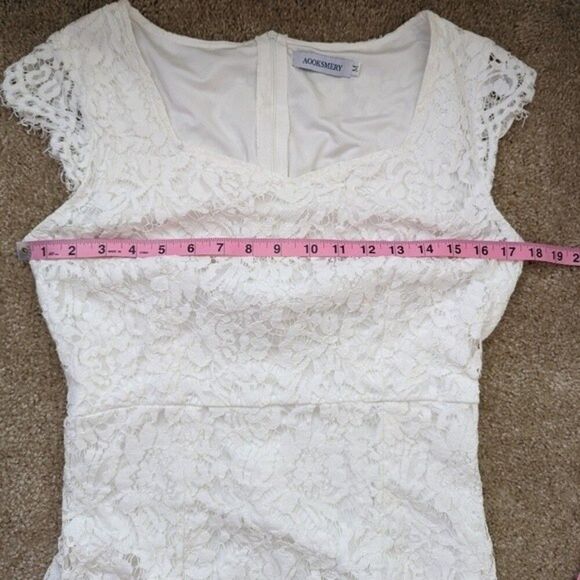 White Lace Dress Cap Sleeve Scoop Neck Medium - Picture 11 of 11